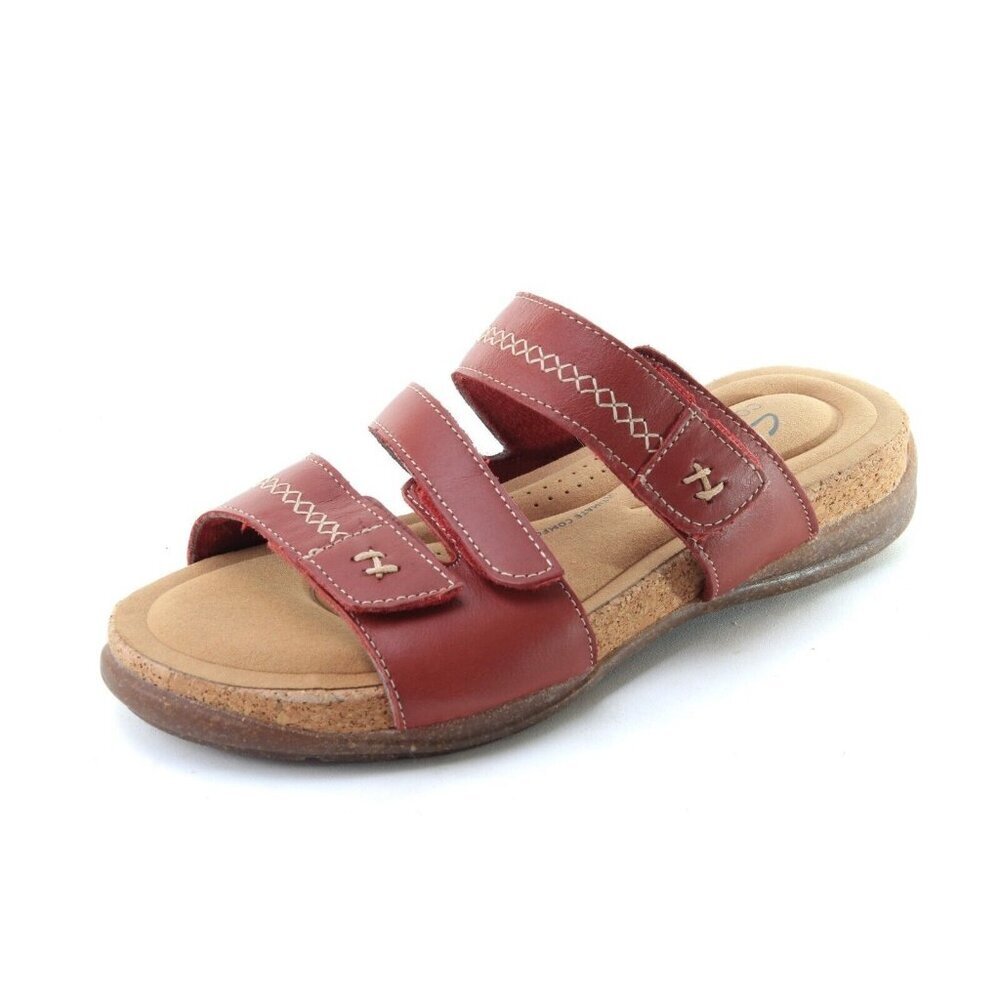NWOB Clarks Roseville Bay Red Leather Sandals Womens Sz 6.5 W Shoes